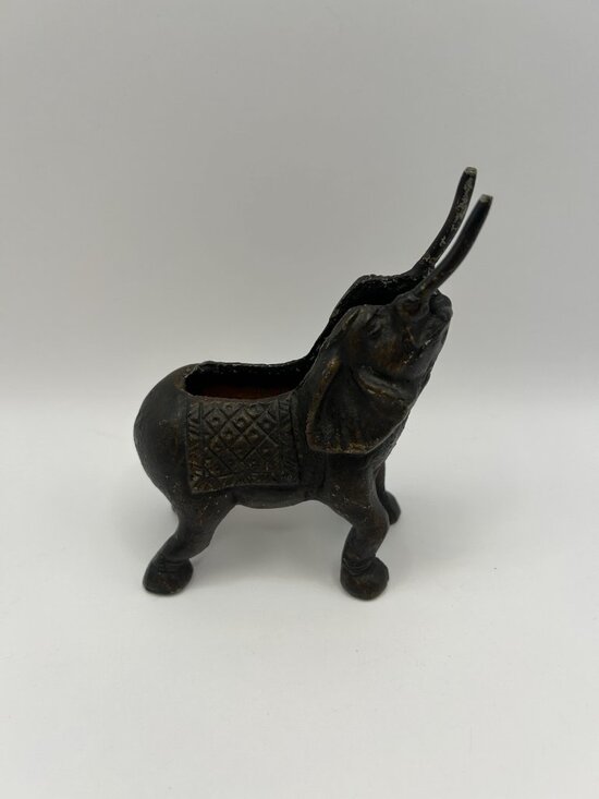 Other - Vintage Heavy Bronze Elephant Trunk Up Open Middle Ash Tray 5“ Paperweight Desk